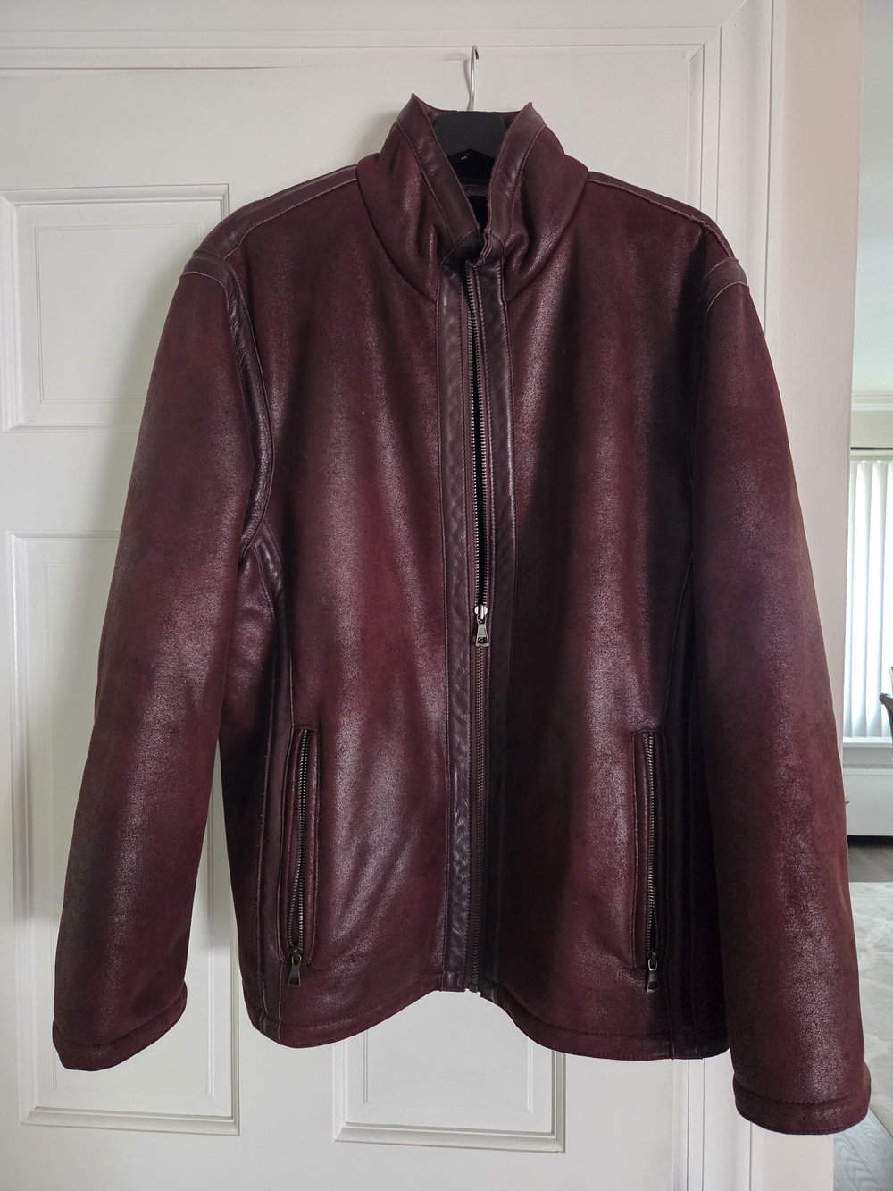 MARC NEW YORK Men's Burgundy Leather Jacket - Classic Zip Front
